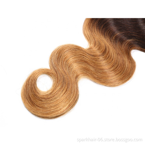 9a 100g SPARK Ombre Brazilian Remy Human Hair Weaving Bundle for Women Weave Hair Extension Black Brown Gold Body Wave 1b/4/30
